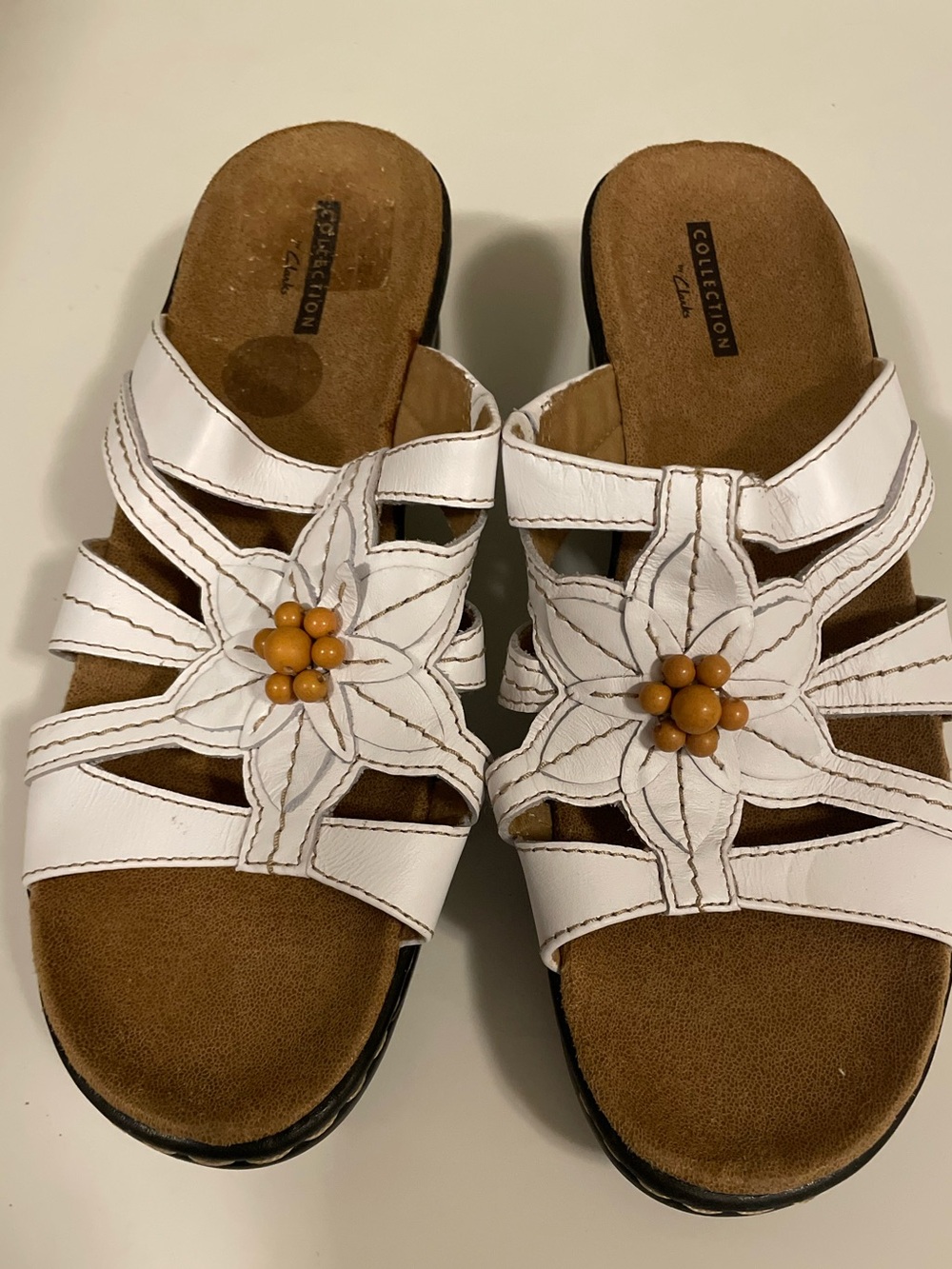 NWOT Collection by Clarks White Floral Beaded Slide Sandals